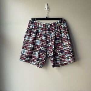 Jos. A. Bank Plaid Flat Front Shorts in Red, Navy, White